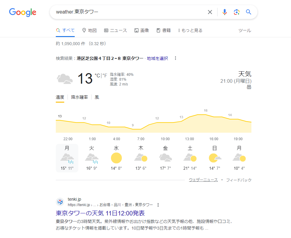 Google weather: 各地域の天候を調べる
